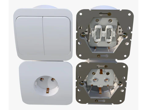 Електрична розетка та вимикач світла з розібраним M1 3D Модель