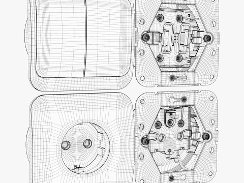 Electrical Socket and Light Switch with Disassembled M1 3D Model