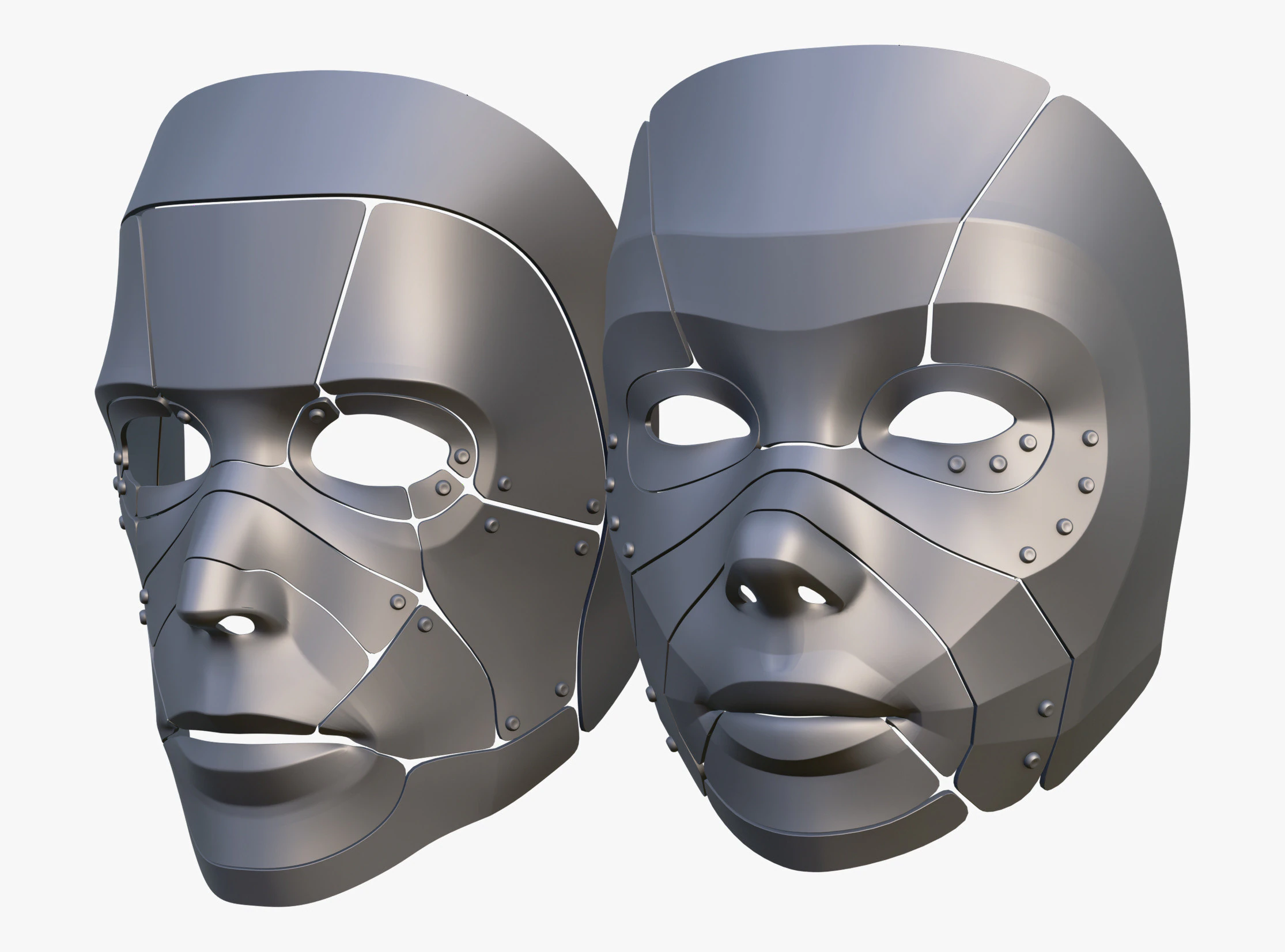Cybernetic Male and Female Masks 3D Model .c4d .max .obj .3ds .fbx .stl .blend 