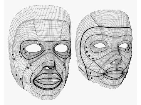 Cybernetic Male and Female Masks 3D Model