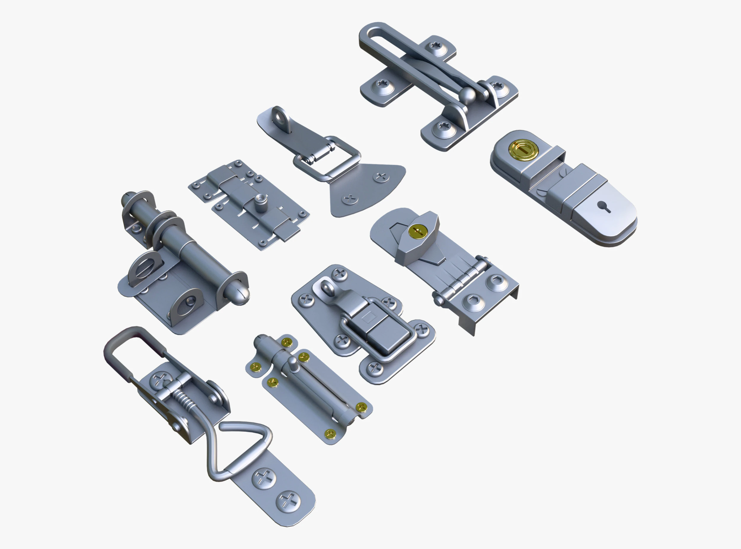 Metal Fastener and Clasp Set M1 3D Model .c4d .max .obj .3ds .fbx .stl .blend