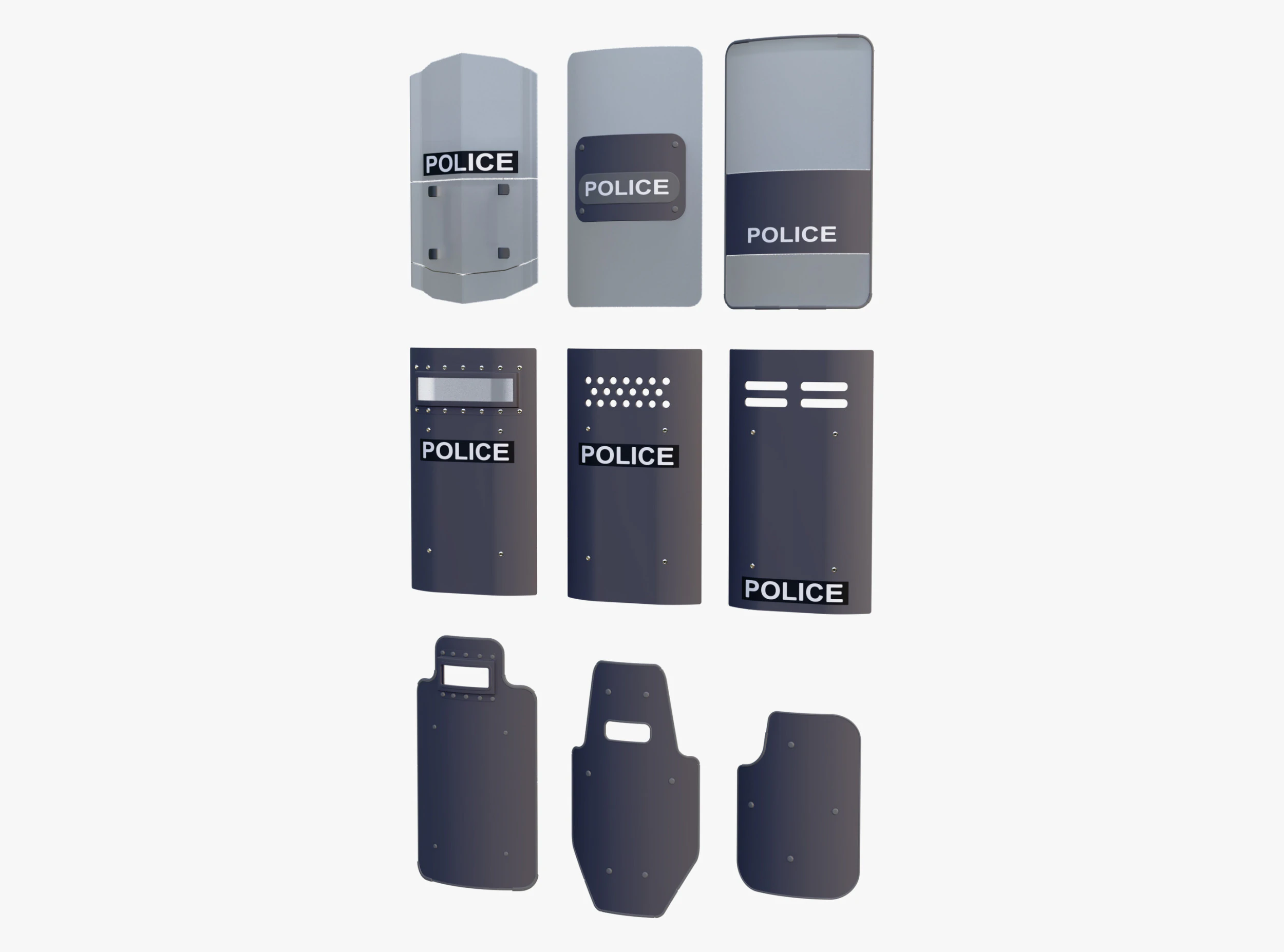 Riot and Tactical Police Shields Set M1 3D Model .c4d .max .obj .3ds .fbx .stl .blend