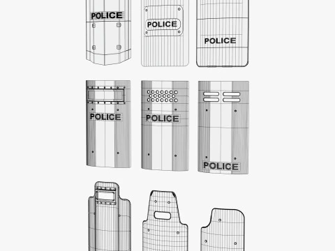 Riot and Tactical Police Shields Set M1 3D Model