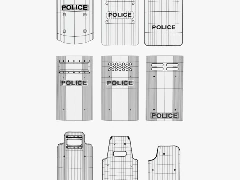 Riot and Tactical Police Shields Set M1 3D Model