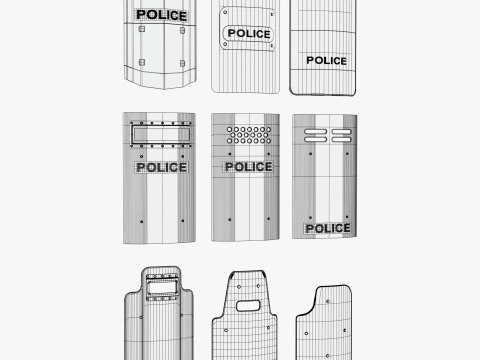 Riot and Tactical Police Shields Set M1 3D Model
