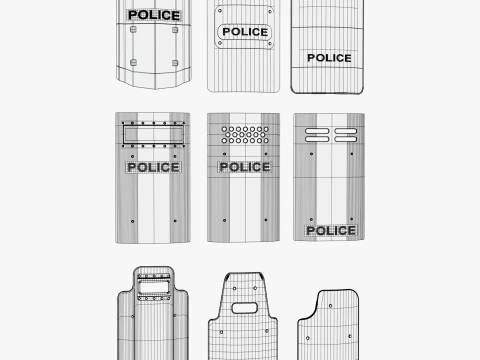 Riot and Tactical Police Shields Set M1 3D Model