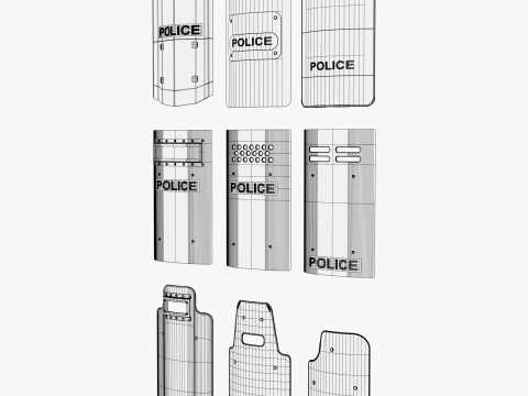 Riot and Tactical Police Shields Set M1 3D Model