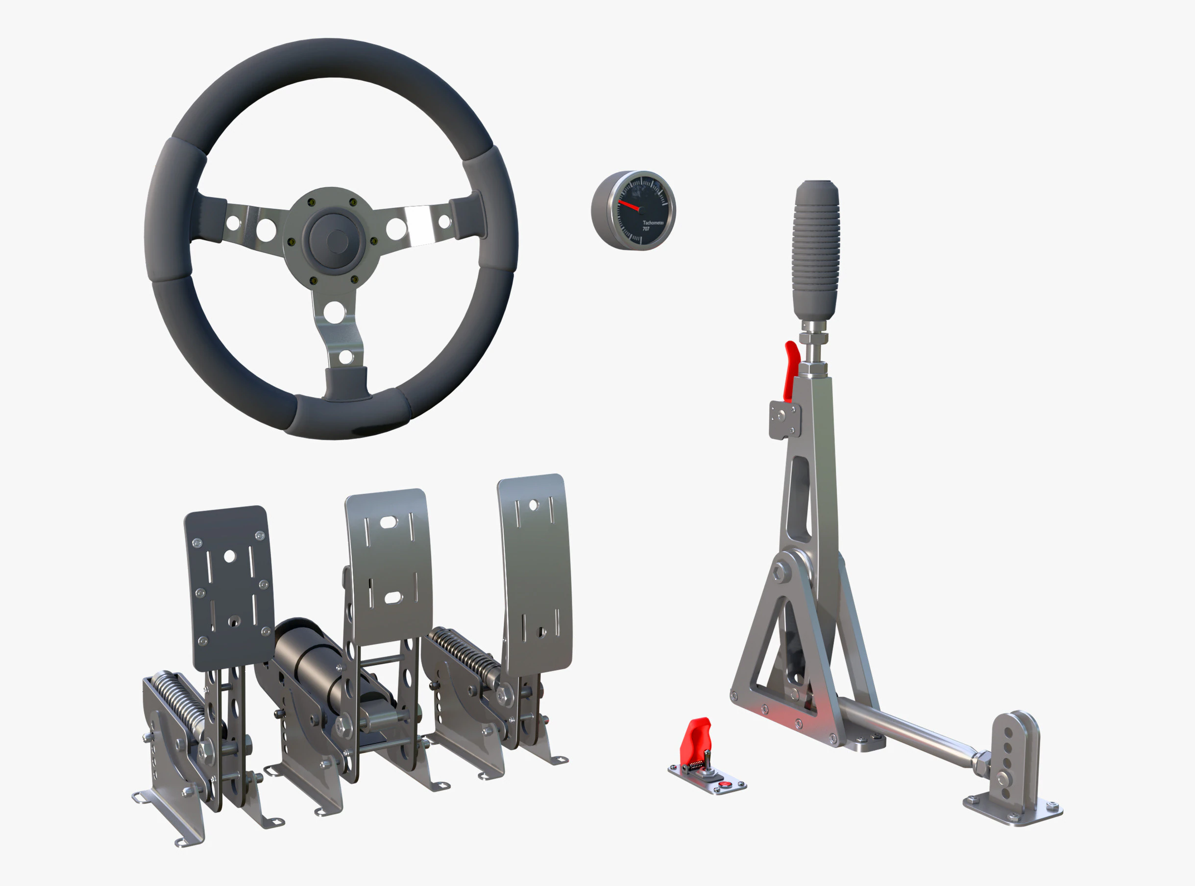 Steering Wheel Pedal Handbrake Racing Kit M1 3D Model .c4d .max .obj .3ds .fbx .stl .blend 