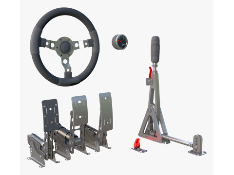 Steering Wheel Pedal Handbrake Racing Kit M1 Modelo 3D