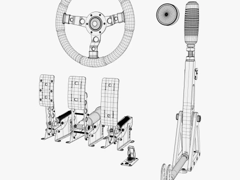Steering Wheel Pedal Handbrake Racing Kit M1 3D Model