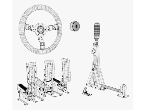 Steering Wheel Pedal Handbrake Racing Kit M1 3D Model