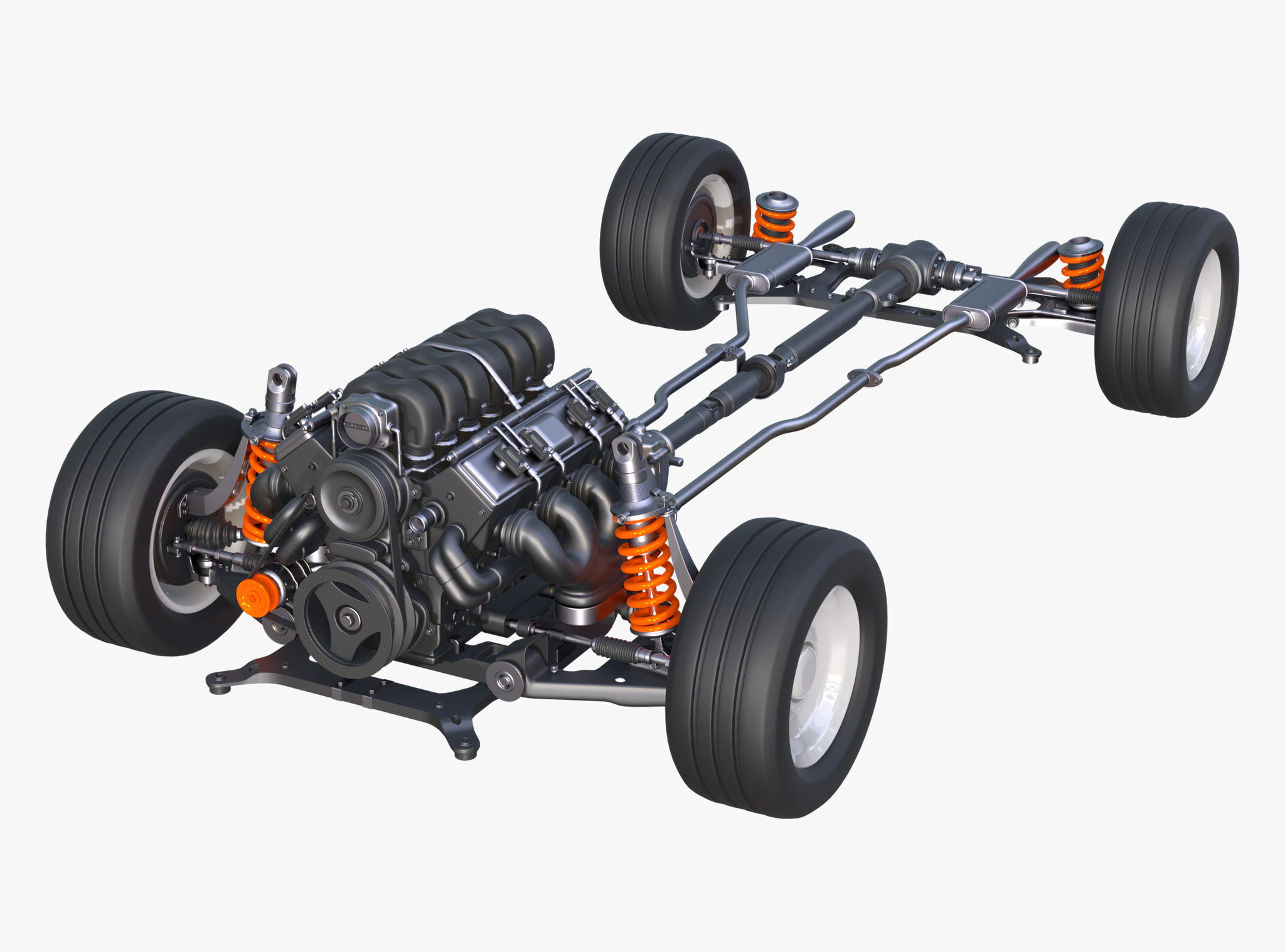 Car Powertrain with Chassis M1 3D Model .c4d .max .obj .3ds .fbx .stl .blend 
