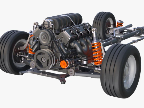 Car Powertrain with Chassis M1 3D Model