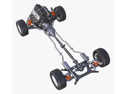 Car Powertrain with Chassis M1 3D Model
