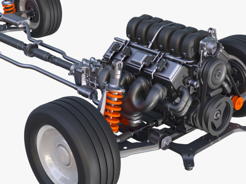 Car Powertrain with Chassis M1 3D मॉडल