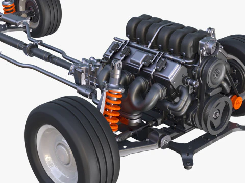 Car Powertrain with Chassis M1 3D Model