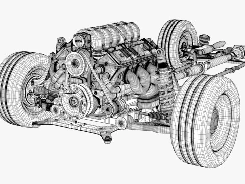 Car Powertrain with Chassis M1 3D Model