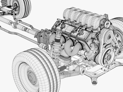 Car Powertrain with Chassis M1 3D Model