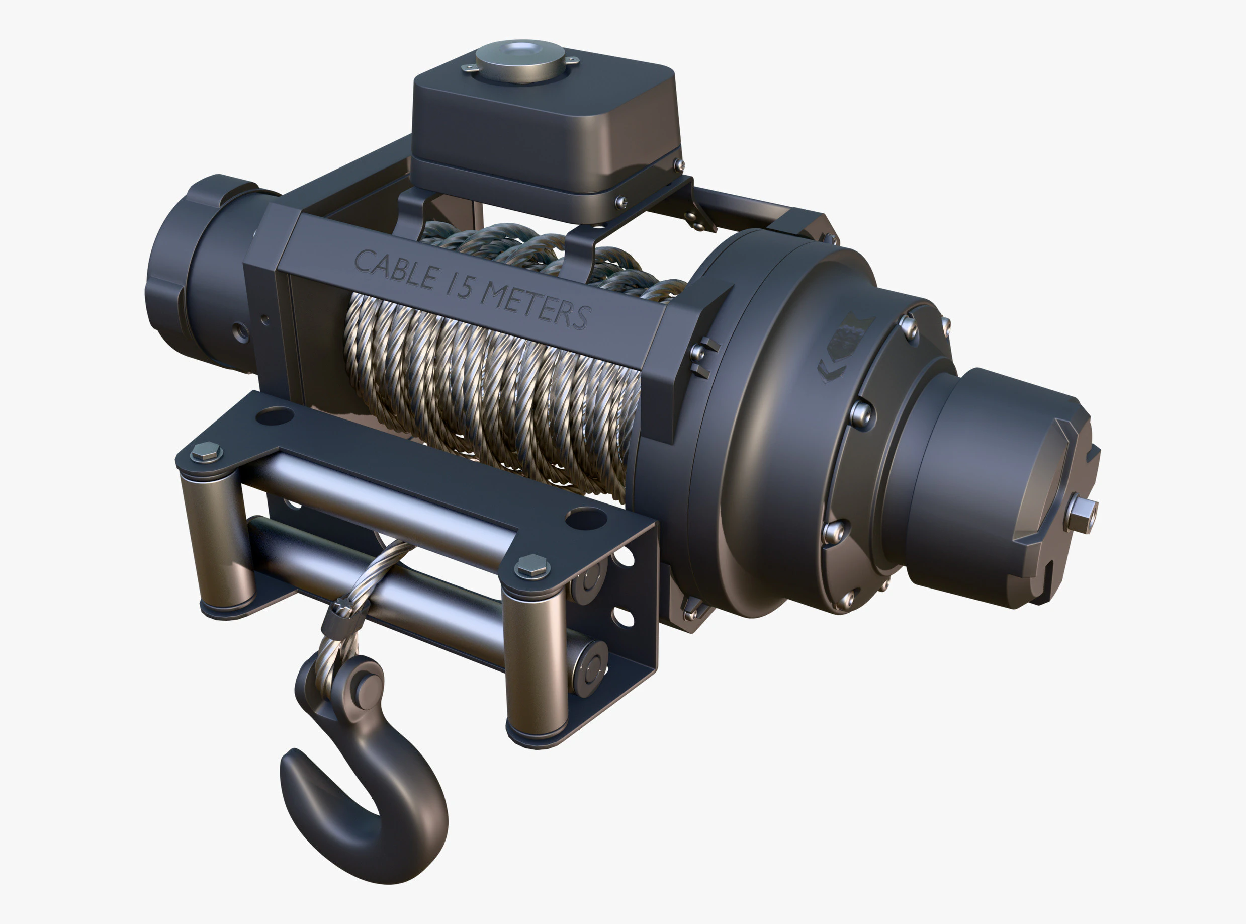 Electric Winch with Steel Cable M1 3D Model .c4d .max .obj .3ds .fbx .stl .blend