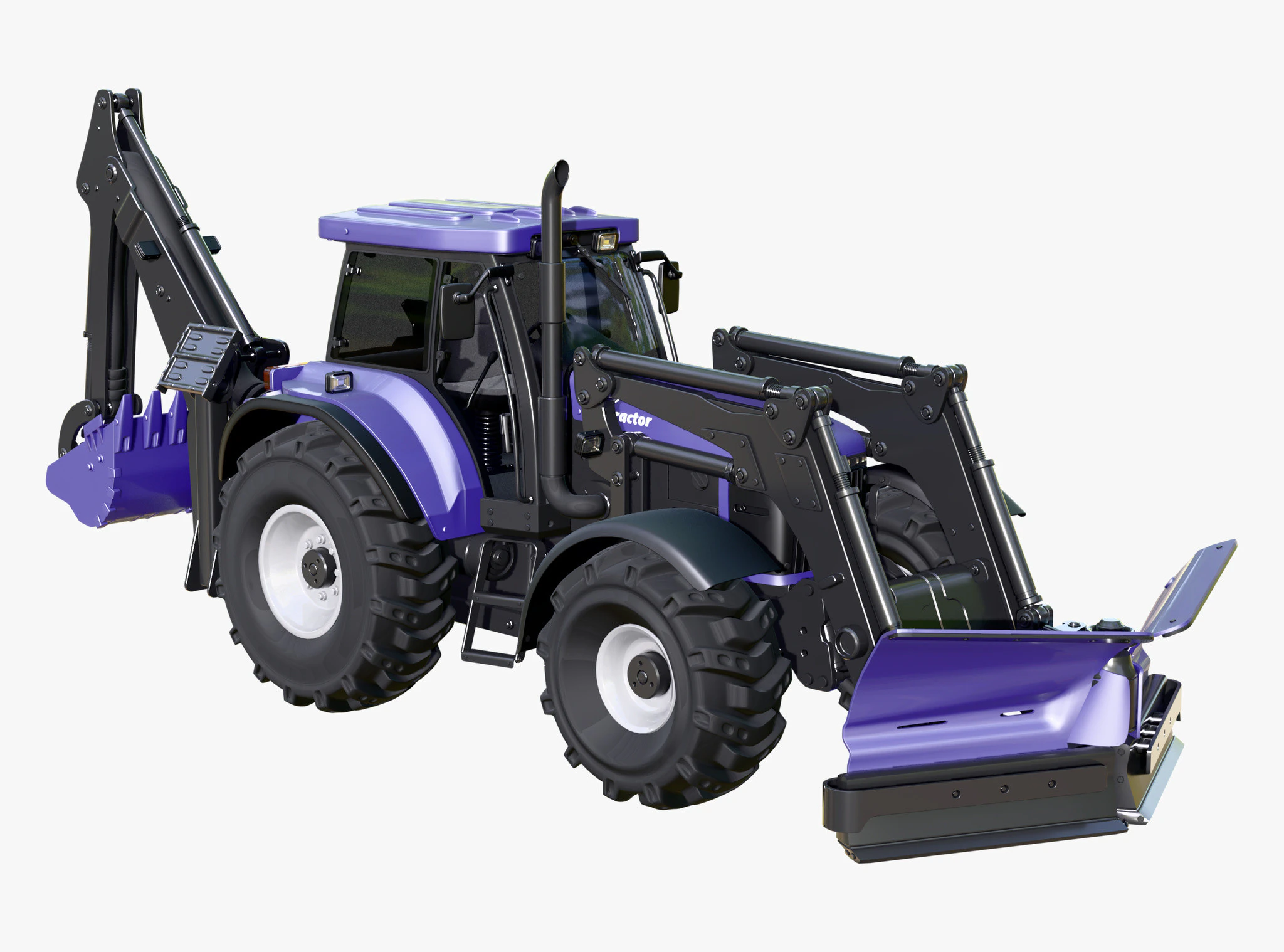 Tractor With Front Blade And Backhoe M1 3D Model .c4d .max .obj .3ds .fbx .stl .blend 