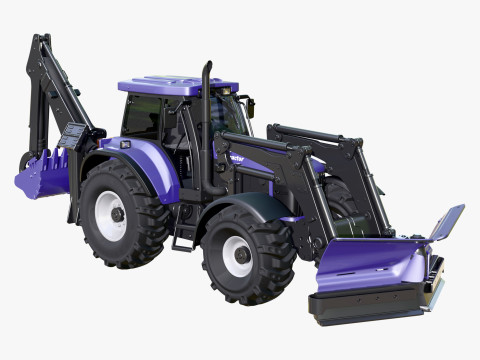 Tractor With Front Blade And Backhoe M1 3Dモデル