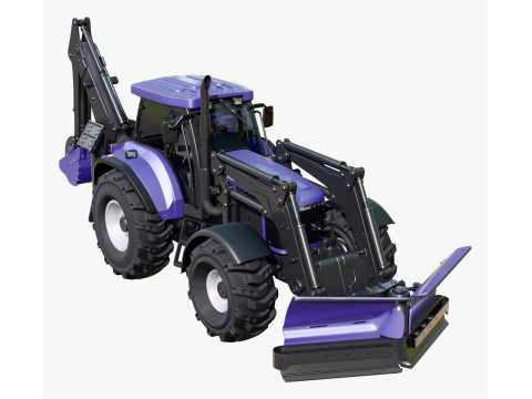 Tractor With Front Blade And Backhoe M1 Model 3D