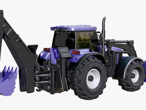 Tractor With Front Blade And Backhoe M1 Model 3D