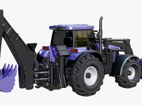 Tractor With Front Blade And Backhoe M1 3D Model