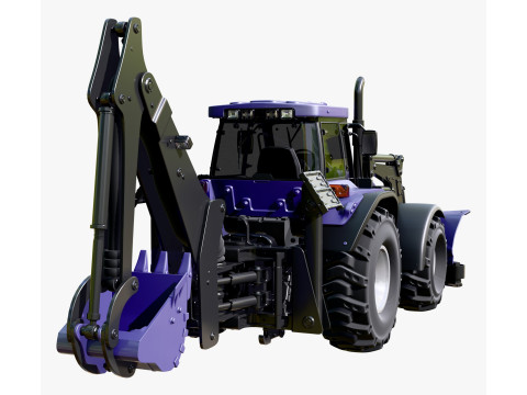 Tractor With Front Blade And Backhoe M1 Model 3D