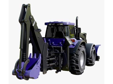 Tractor With Front Blade And Backhoe M1 3D Model