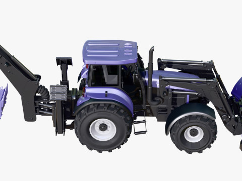 Tractor With Front Blade And Backhoe M1 Model 3D