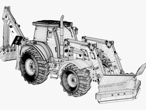 Tractor With Front Blade And Backhoe M1 3D Model
