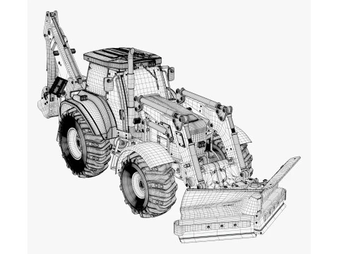 Tractor With Front Blade And Backhoe M1 3D Model