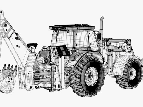 Tractor With Front Blade And Backhoe M1 Model 3D