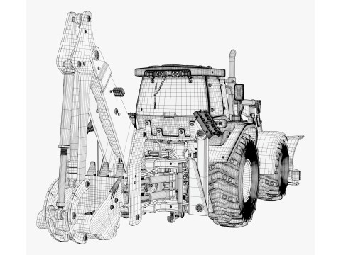 Tractor With Front Blade And Backhoe M1 Model 3D