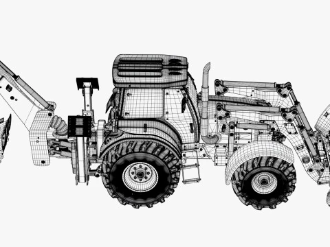 Tractor With Front Blade And Backhoe M1 3D Model