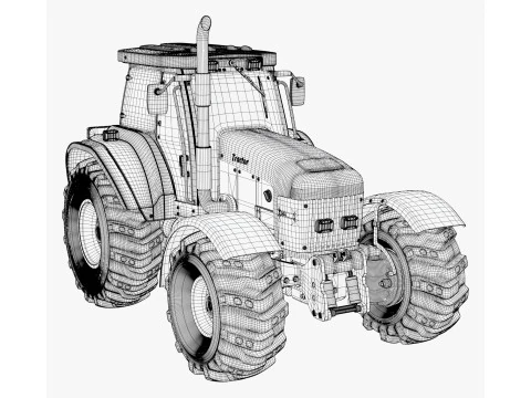 Tractor With Front Blade And Backhoe M1 3D Model
