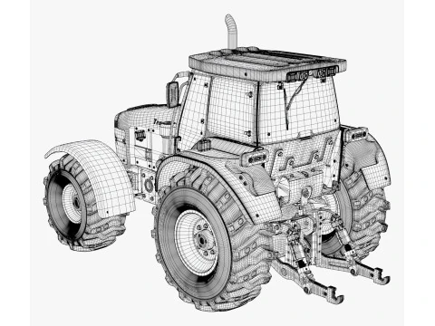 Tractor With Front Blade And Backhoe M1 3D Model