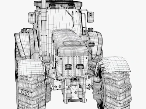 Tractor With Front Blade And Backhoe M1 3D Model
