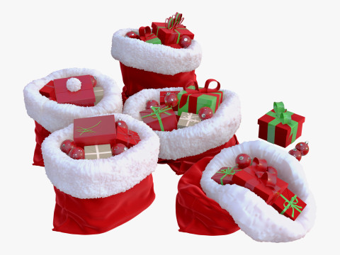 Sacos de presente de Natal com presentes M1 Modelo 3D
