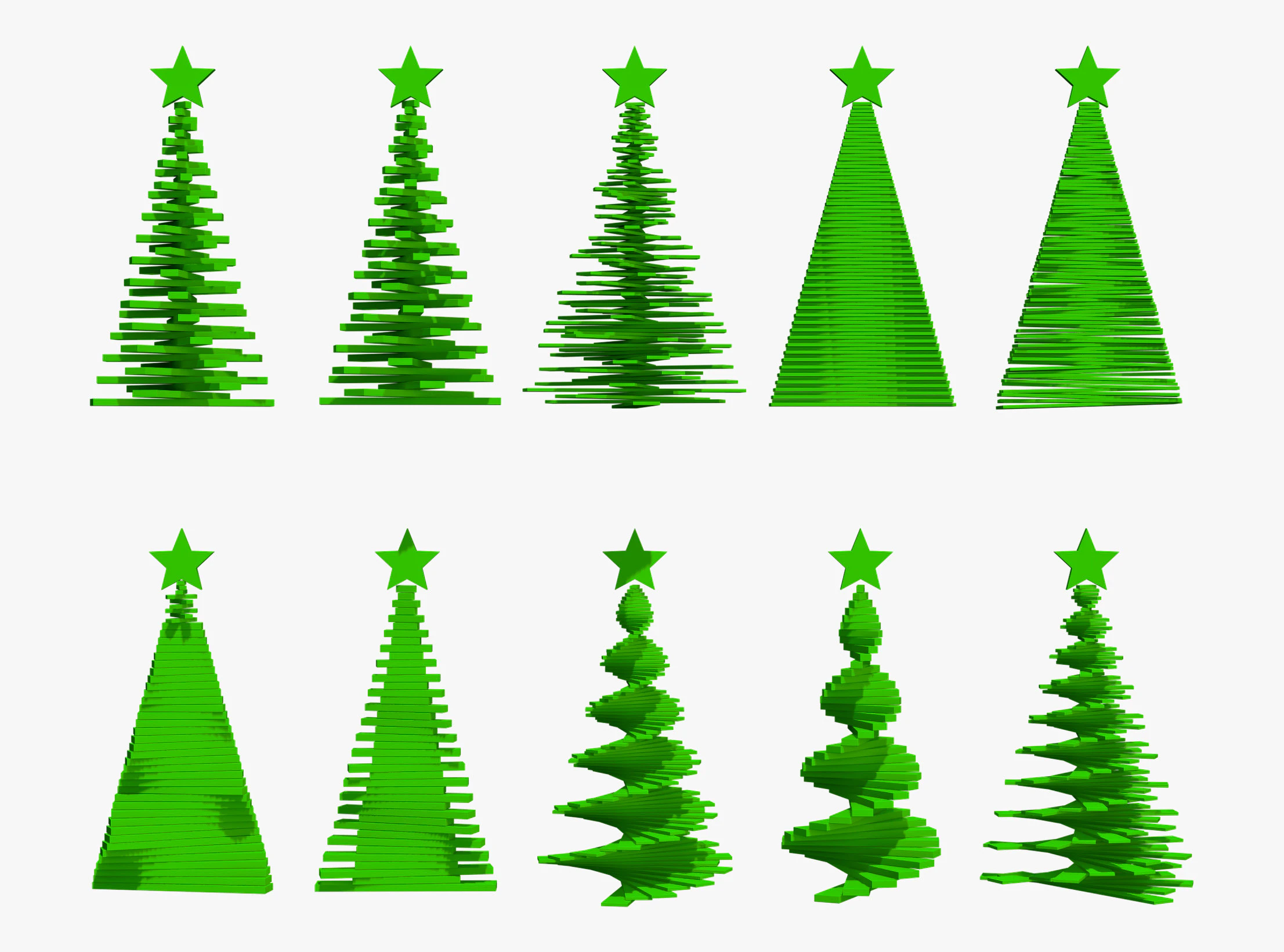 Geometric Christmas Trees Set M1 3D Model .c4d .max .obj .3ds .fbx .stl .blend