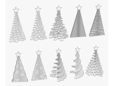 Geometric Christmas Trees Set M1 3D Model