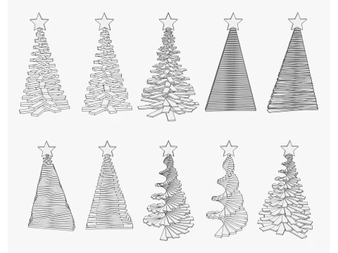 Geometric Christmas Trees Set M1 3D Model
