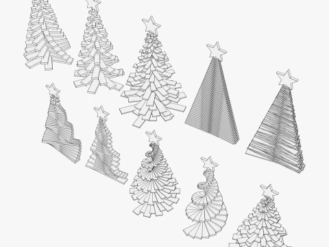 Geometric Christmas Trees Set M1 3D Model