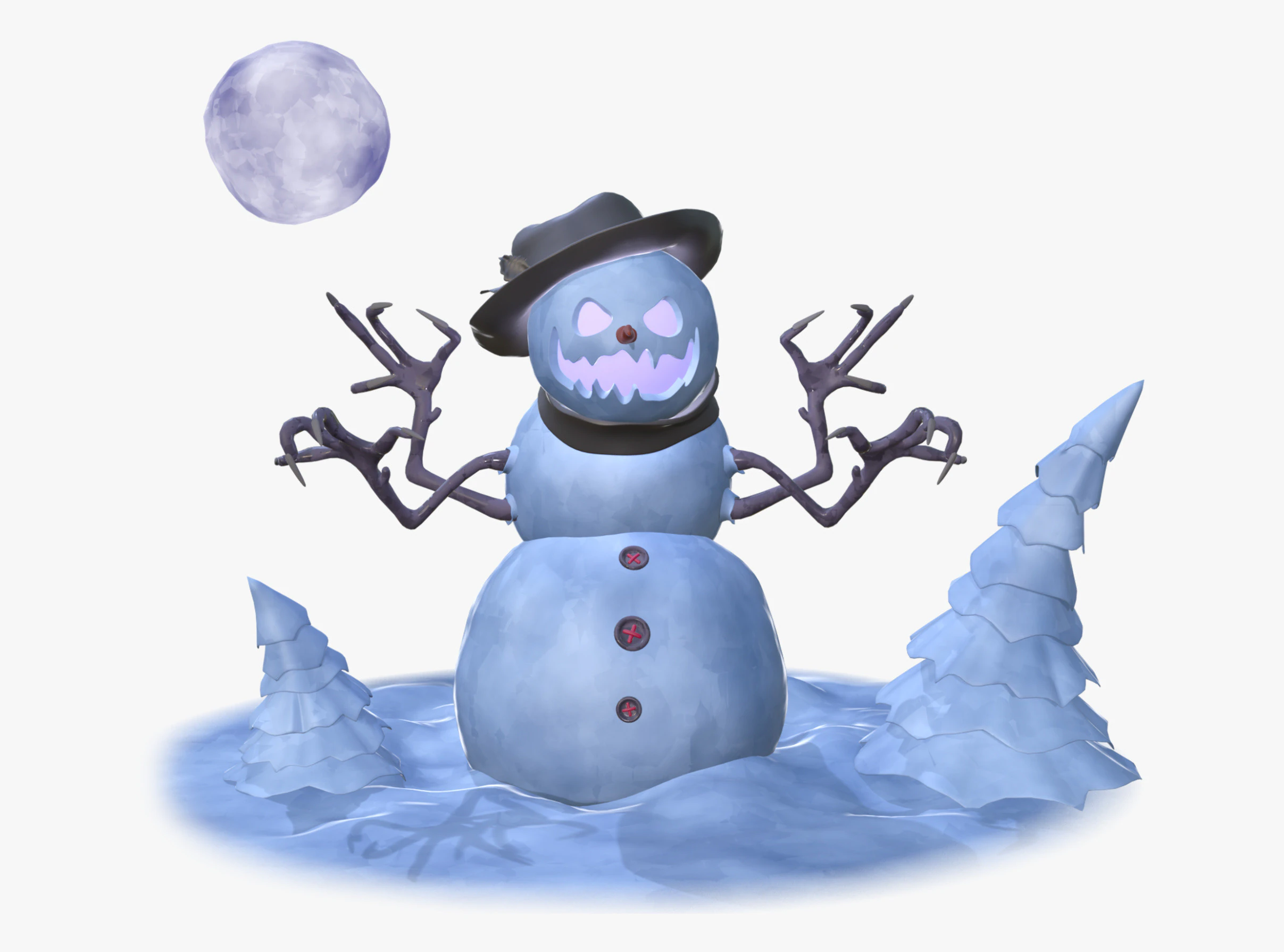 Creepy Evil Snowman M1 3D Model .c4d .max .obj .3ds .fbx .stl .blend 