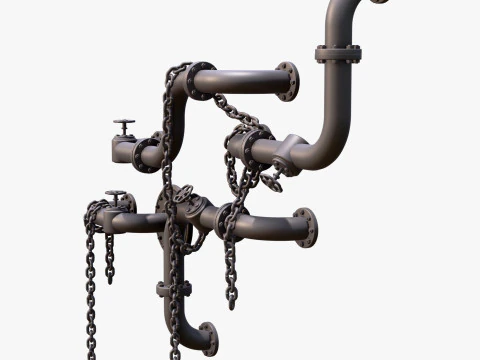 Industrial Pipe System with Chains M1 3D Model