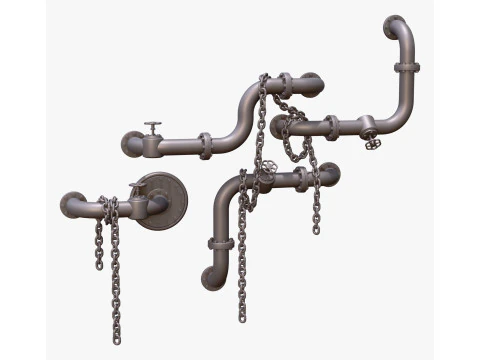Industrial Pipe System with Chains M1 3D Model