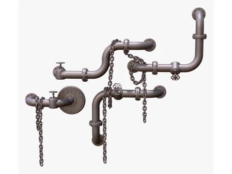 Industrial Pipe System with Chains M1 3D Model
