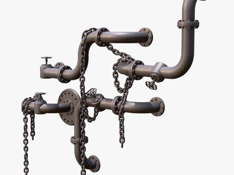 Industrial Pipe System with Chains M1 3D Model