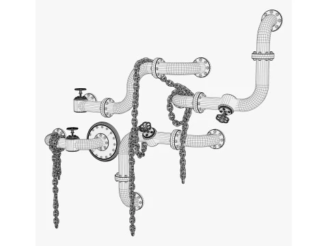 Industrial Pipe System with Chains M1 3D Model